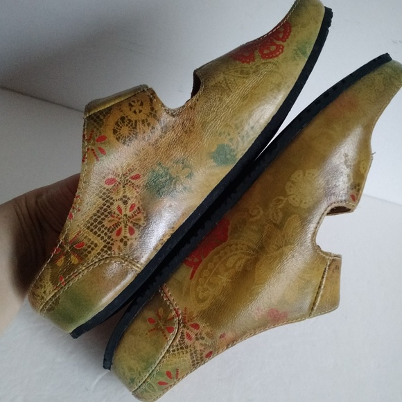 Boho ARAVON Slides Genuine Leather Mustard Floral sandal Slip-on Sandal Flats - Picture 8 of 16